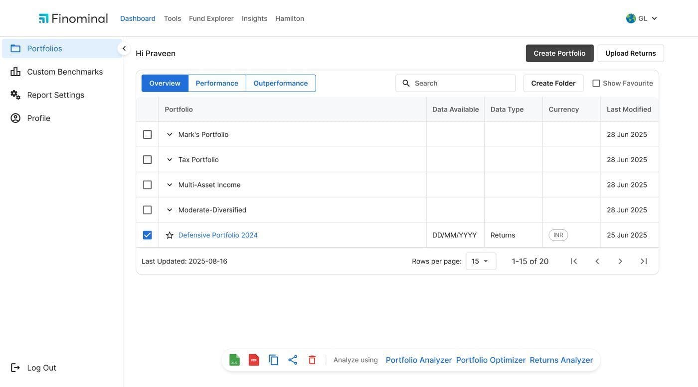 Finominal portfolio analysis dashboard